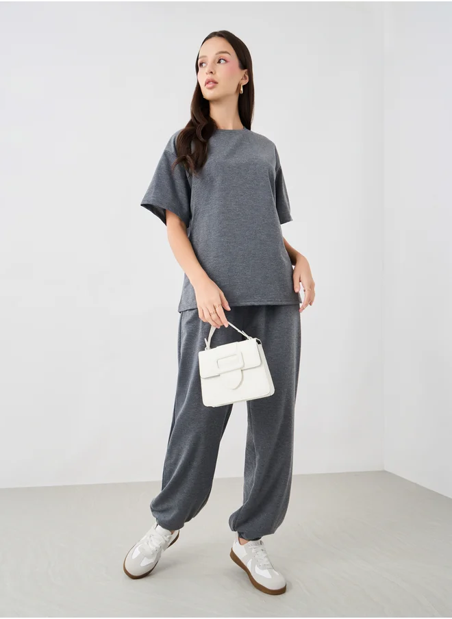 Take Two Slogan Print Round Neck T-Shirt and Joggers Co-Ords