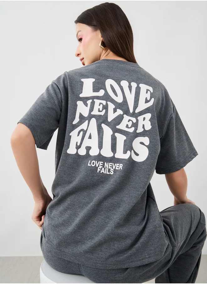 Take Two Slogan Print Round Neck T-Shirt and Joggers Co-Ords