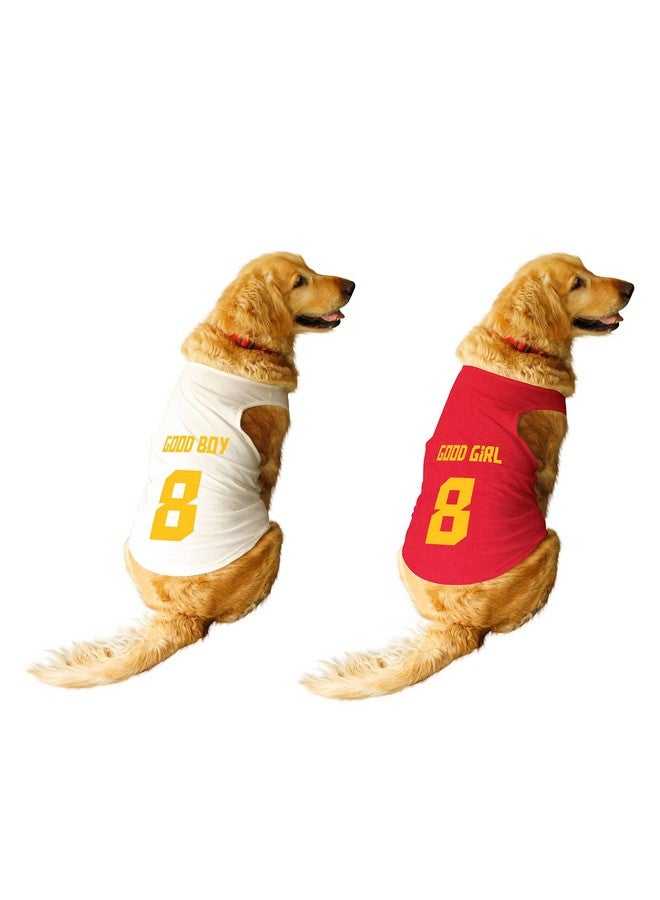 روسيبين مجموعة من 2 قميص Good Boy & Good Girl Jersey رقم 8 مطبوع عليه شعار Good Boy & Good Girl، سترة بدون أكمام للكلاب، تي شيرت/تي شيرت، مجموعة ملابس/ملابس/تي شيرت هدية للكلاب (أبيض/أحمر) مقاس Xx-Small (تشيهواهوا، بابيلون) - Image 1