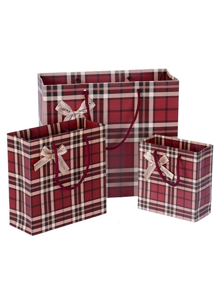PEI  AN Burgundy & Brown Checkered Gift Bags – Premium Hand Carry Paper Bags for Weddings, Parties & Special Occasions (3 Pieces)  - Image 1