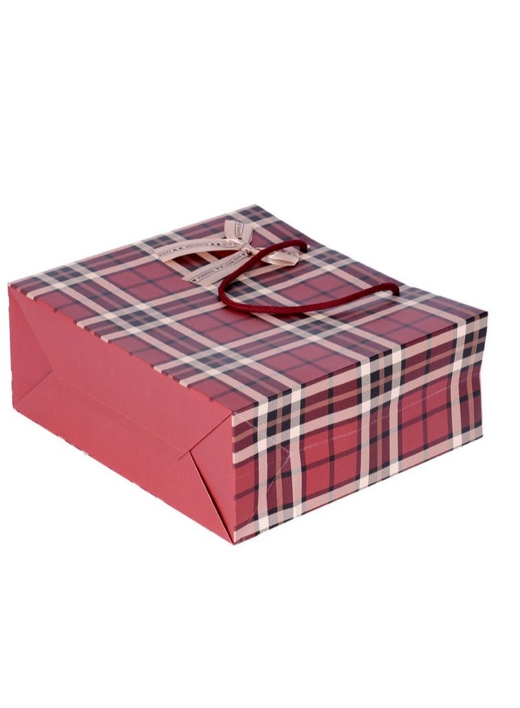 PEI  AN Burgundy & Brown Checkered Gift Bags – Premium Hand Carry Paper Bags for Weddings, Parties & Special Occasions (3 Pieces)  - Image 2