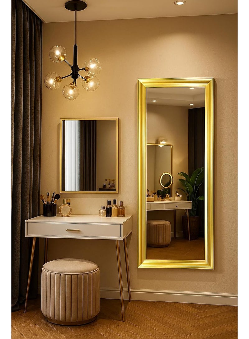 Full Length Floor Mirror 174 × 74 cm, Large Rectangle Dressing Mirror, Standing, Wall-Mounted or Leaning Mirror, Premium Golden PVC Frame for Bedroom & Living Room - Image 1