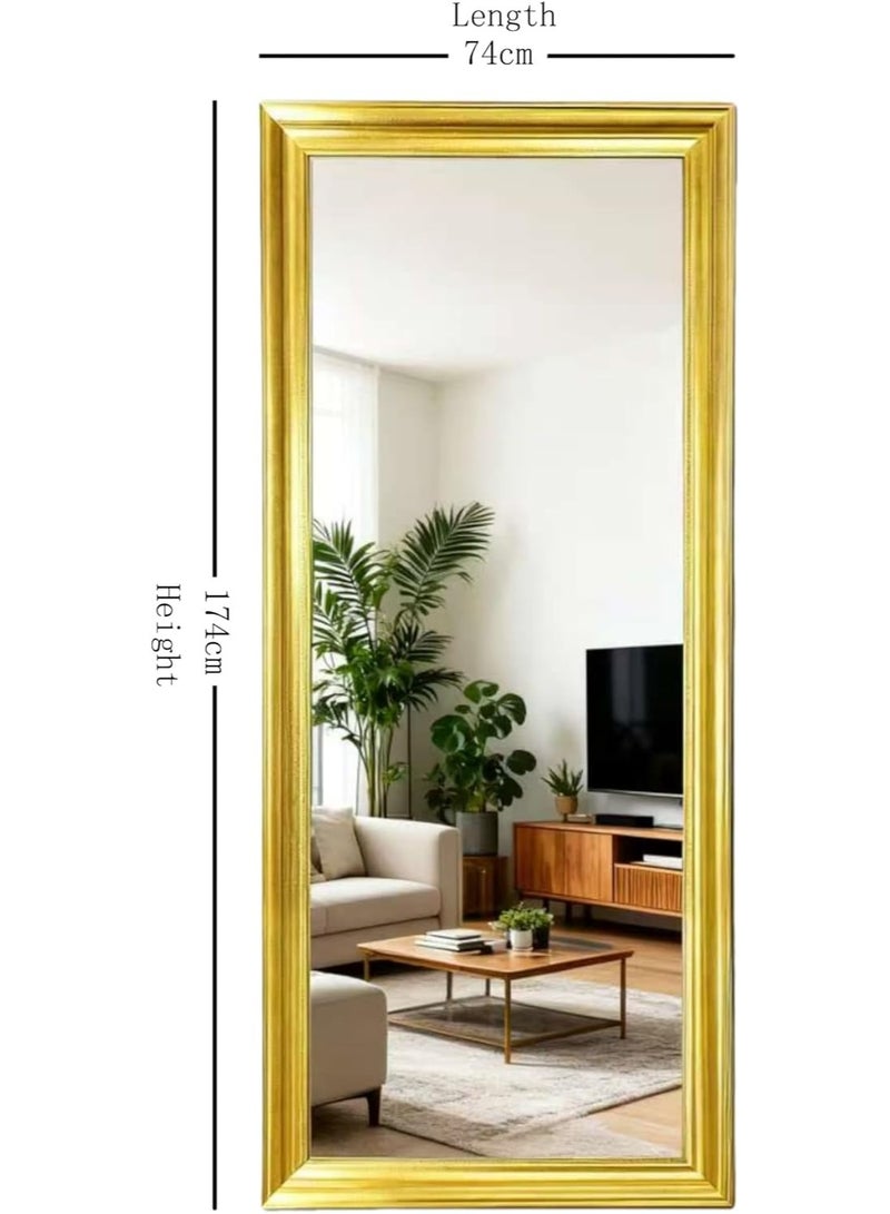 Full Length Floor Mirror 174 × 74 cm, Large Rectangle Dressing Mirror, Standing, Wall-Mounted or Leaning Mirror, Premium Golden PVC Frame for Bedroom & Living Room - Image 2