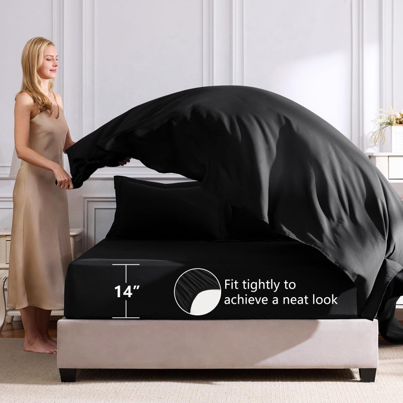 CozyLux Queen Comforter Set Black - Bed in a Bag Queen Size 7 Pieces, Luxury Soft Bed Set for All Seasons, Bedding Set with Down Alternative Comforter, Sheets, Pillowcases & Shams - Image 5