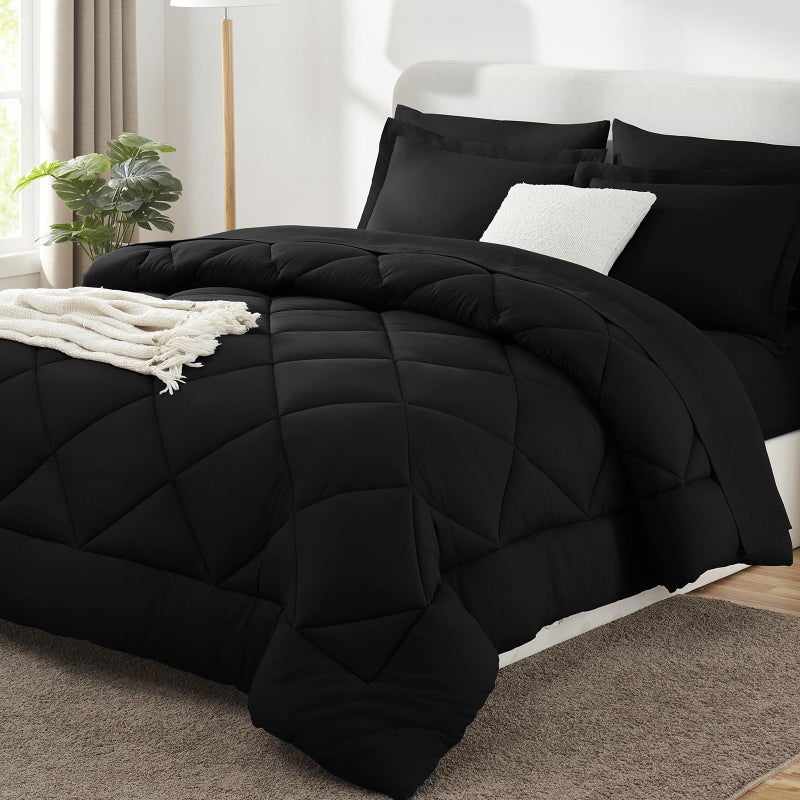CozyLux Queen Comforter Set Black - Bed in a Bag Queen Size 7 Pieces, Luxury Soft Bed Set for All Seasons, Bedding Set with Down Alternative Comforter, Sheets, Pillowcases & Shams - Image 1
