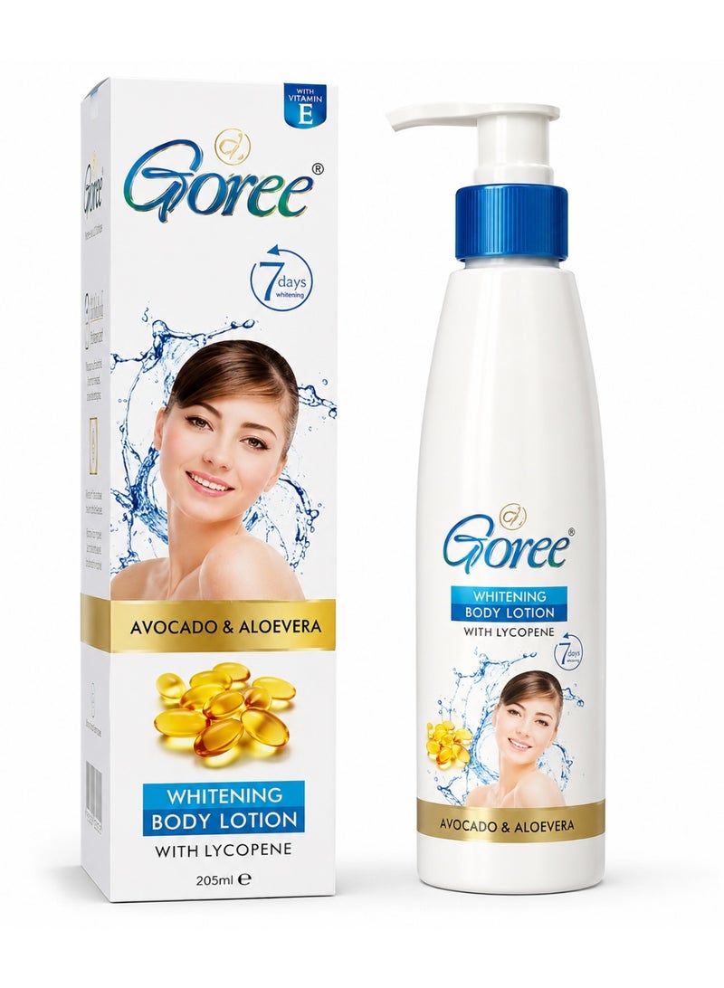 Goree Whitening Body Lotion with Lycopene, Avocado & Aloe Vera - Deep Moisturizing, 205ml - Image 1