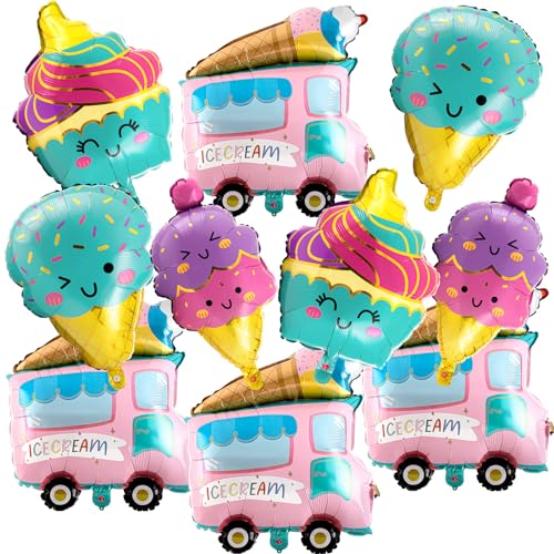 Sonwyoung 10 Pcs Ice Cream Balloons Ice Cream Party Decorations Cupcake Large Truck Cone Foil Balloon for Summer Hawaii Luau Birthday Baby Shower Party Supplies - Image 1