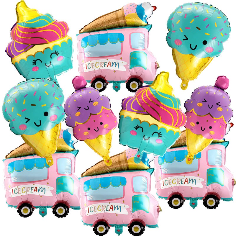 Sonwyoung 10 Pcs Ice Cream Balloons Ice Cream Party Decorations Cupcake Large Truck Cone Foil Balloon for Summer Hawaii Luau Birthday Baby Shower Party Supplies - Image 3