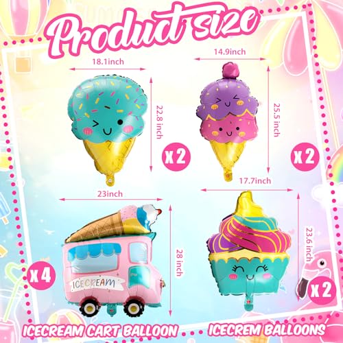 Sonwyoung 10 Pcs Ice Cream Balloons Ice Cream Party Decorations Cupcake Large Truck Cone Foil Balloon for Summer Hawaii Luau Birthday Baby Shower Party Supplies - Image 5