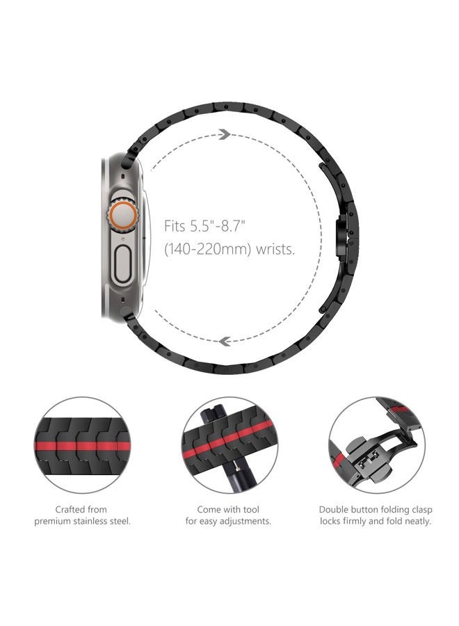 NewWays Metal Band Compatible with Apple Watch Band Ultra 2 49mm Series 10 46mm Series 9 Series 8 Series 7 45mm 44mm SE 6 5 4 3 42mm iWatch Stainless Steel Link Bands, Black/Red - Image 4