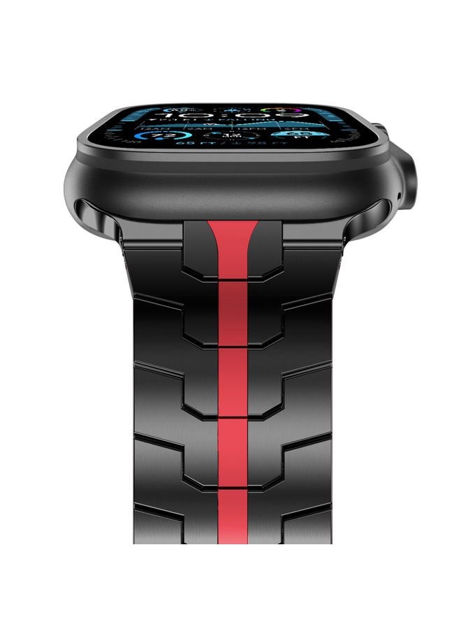 NewWays Metal Band Compatible with Apple Watch Band Ultra 2 49mm Series 10 46mm Series 9 Series 8 Series 7 45mm 44mm SE 6 5 4 3 42mm iWatch Stainless Steel Link Bands, Black/Red - Image 1