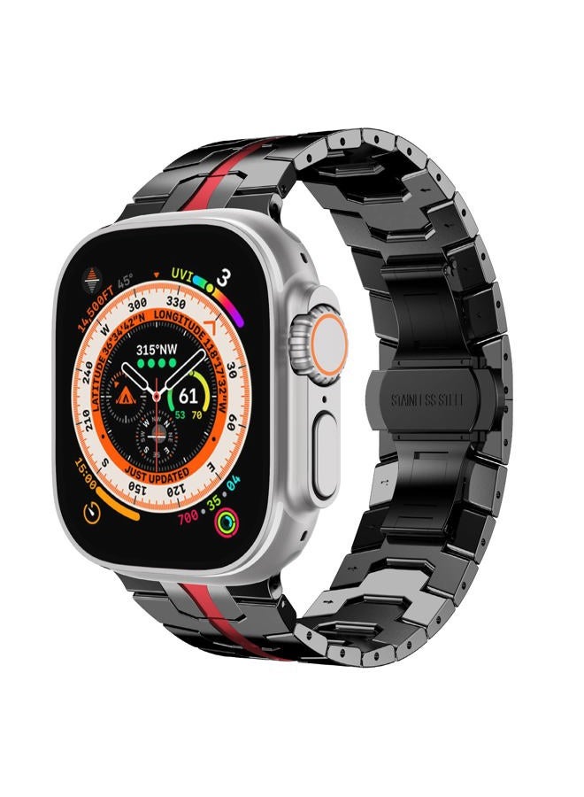 NewWays Metal Band Compatible with Apple Watch Band Ultra 2 49mm Series 10 46mm Series 9 Series 8 Series 7 45mm 44mm SE 6 5 4 3 42mm iWatch Stainless Steel Link Bands, Black/Red - Image 2