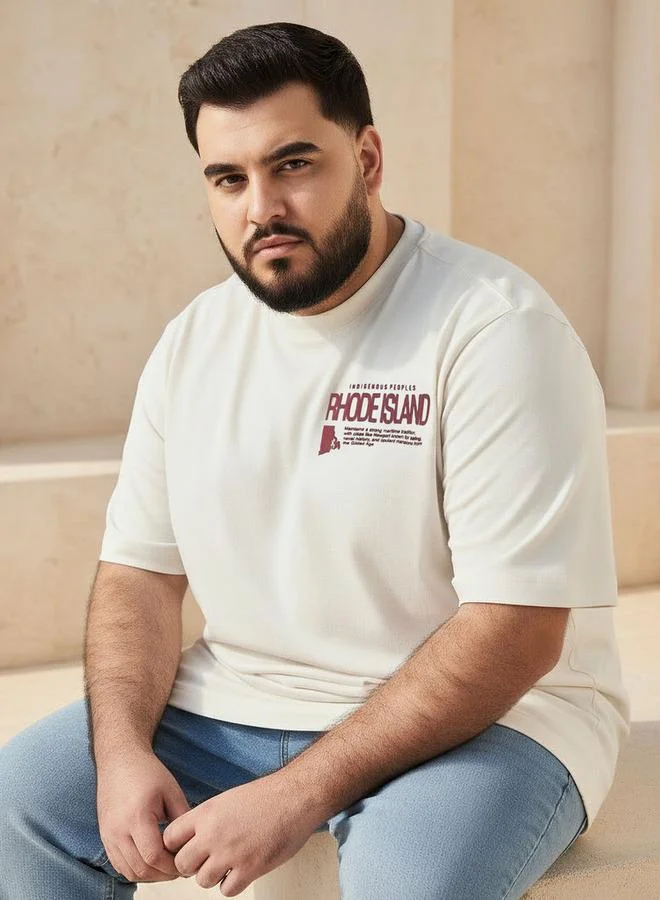 ماكسيم Men Regular Fit Crew Neck Short Sleeves Rhode Island Print T shirt
