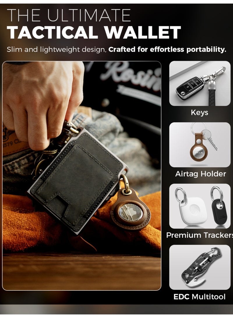 LORZOR RFID Blocking Slim Tactical Front Pocket Wallet for Men Full Grain Leather Aerospace Aluminum Smart Pop Up Card Case Money Clip 8-12 Card Slots - Image 5