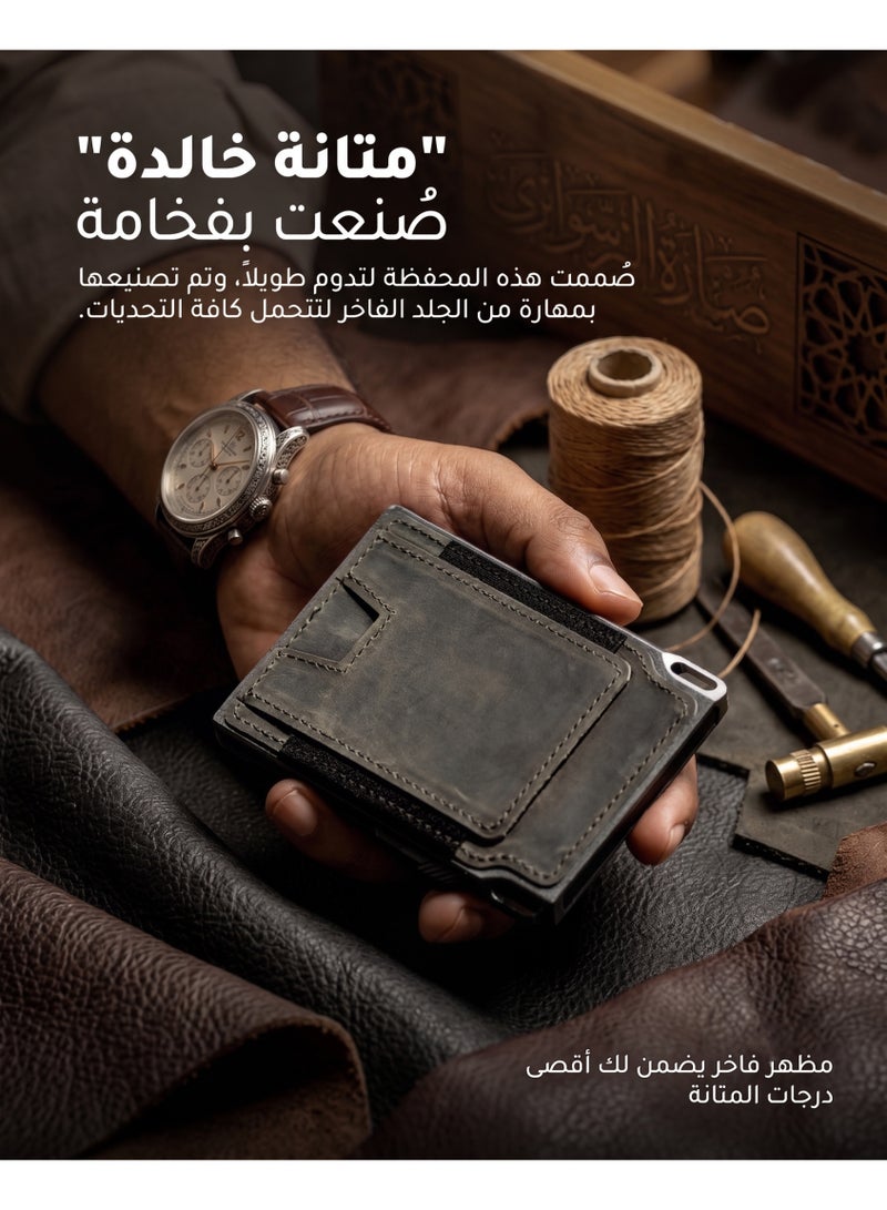 LORZOR محفظة لورزور التكتيكية الرفيعة لحجب RFID للرجال من جلد كامل الحبة وألمنيوم فضائي مع علبة بطاقات ذكية قابلة للفتح وملقط نقود بسعة 8-12 بطاقة - Image 5