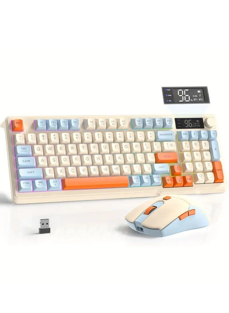 Wireless Gaming Keyboard and Mouse Combo - Dual Wireless/2.4G RGB Backlit Mechanical Keyboard with Smart Display and Knob, 4000 DPI Optical Gaming Mouse, Rechargeable Lithium Polymer Battery, PC/Laptop/Mac Compatible, Gaming Keyboard and Mouse Combo|Ergonomic Design|Durable Build Quality, Gaming Accessories 
