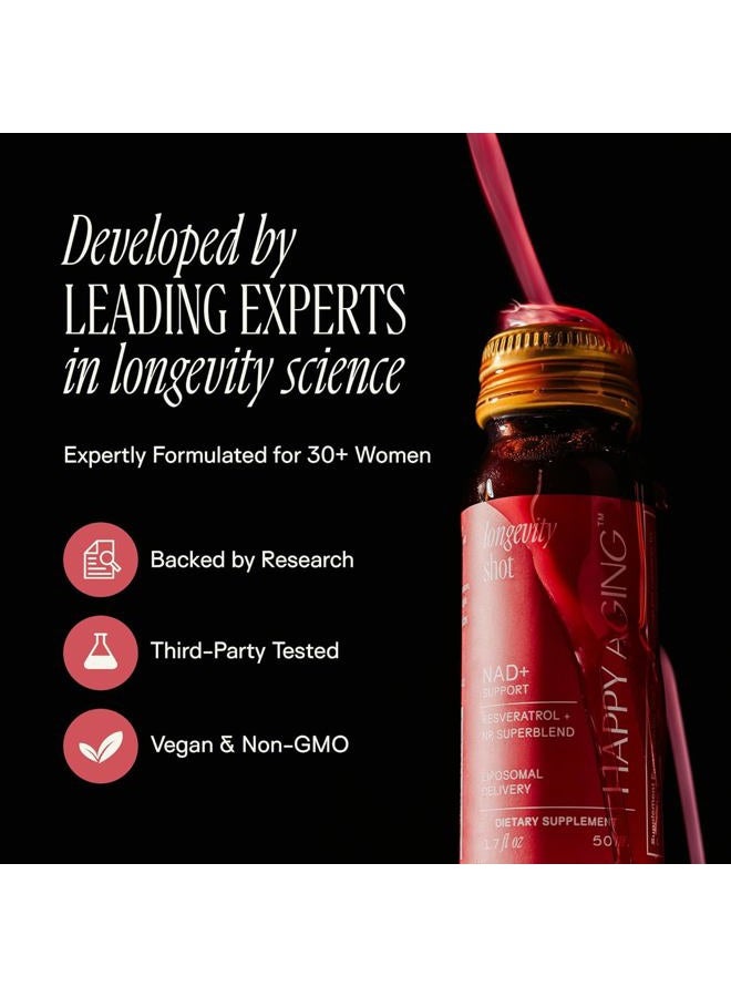Happy Aging Liposomal Liquid Shots with NAD+ | Alternative to NMN | Nicotinamide Riboside and Resveratrol | Antioxidant for Energy, Brain Health and Firm Skin | 10x Absorption | Box of 10 Shots of 50ml - Image 5