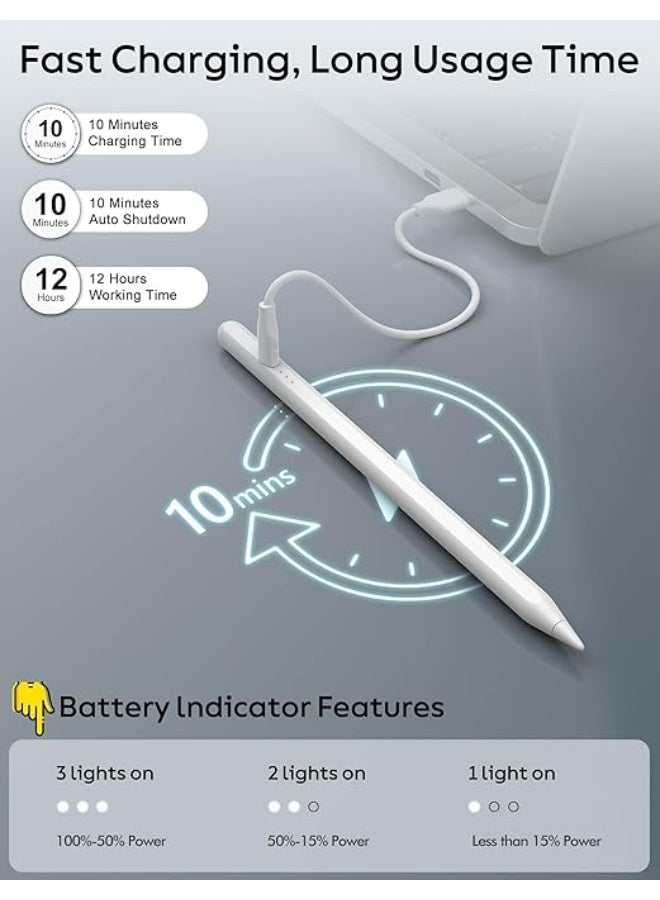 10-Min Fast Charge Professional Stylus Pencil for iPad (2018-2026) – Palm Rejection & Tilt Sensitivity – MFi Certified & Apple Compatible – Supports iPad 9th/10th Gen, Pro M4, Air M2/M3 & Mini 6 – Original Quality by Authorized Agent - Image 3