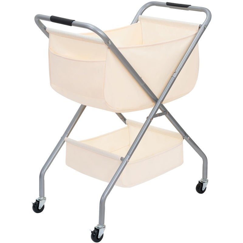 STORAGE MANIAC Collapsible Laundry Cart with Wheels 31.5"H Rolling Laundry Hamper Clothes Basket with Wheels, Canvas Liner Sturdy Steel Frame Folding for Small Narrow Space Easy Storage, Beige - Image 1