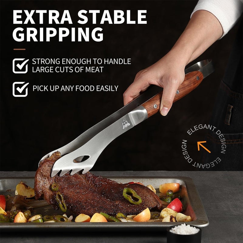 · GRILLGEN · Heavy Duty Rosewood Handle BBQ Grill Tongs, 16.73" Long Premium BBQ Grill Tongs for Outdoor Grilling, Essential Accessory for Barbecue & Grill, Best Grilling Gift - Image 4