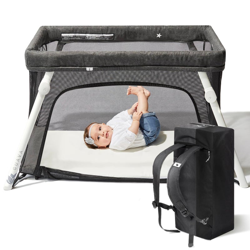 Guava Family Guava Lotus Travel Crib with Lightweight Backpack Design Certified Baby Safe Portable Crib Folding Play Yard with Comfy Mattress for Babies Toddlers Compact Baby Travel Bed 