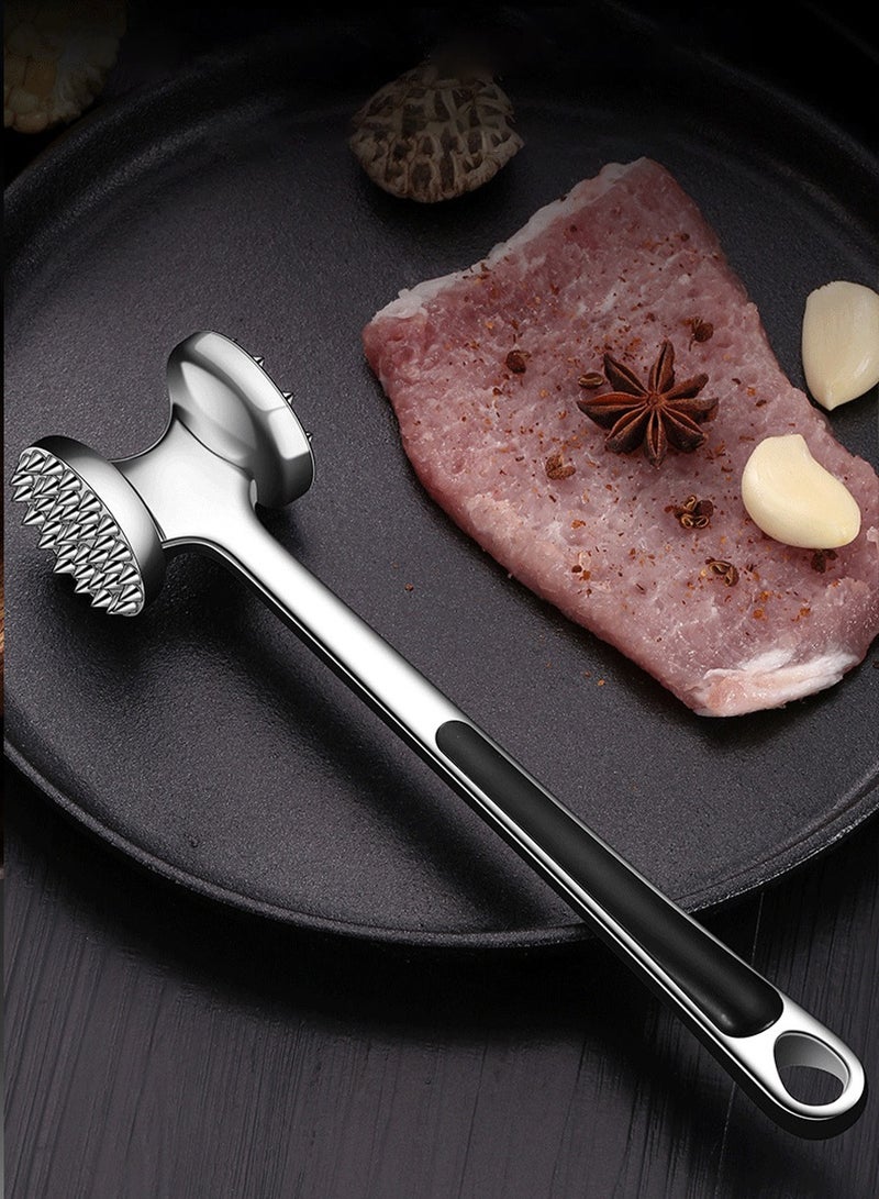 بيروي مطرق لحوم معدني شديد التحمل، مطرقة مطرقة من الفولاذ المقاوم للصدأ، مطرقة لحوم شديدة التحمل مزدوجة الجوانب مصممة لدق وتطرية شرائح اللحم والدجاج ولحم العجل والدواجن والشوايات بالإضافة إلى مناسبات التخييمأدوات طهي المطبخمناسبة للمطبخ - Image 1