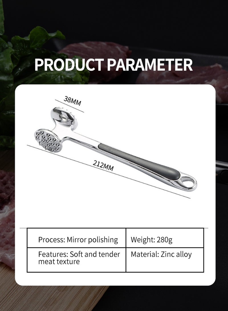 بيروي مطرق لحوم معدني شديد التحمل، مطرقة مطرقة من الفولاذ المقاوم للصدأ، مطرقة لحوم شديدة التحمل مزدوجة الجوانب مصممة لدق وتطرية شرائح اللحم والدجاج ولحم العجل والدواجن والشوايات بالإضافة إلى مناسبات التخييمأدوات طهي المطبخمناسبة للمطبخ - Image 3
