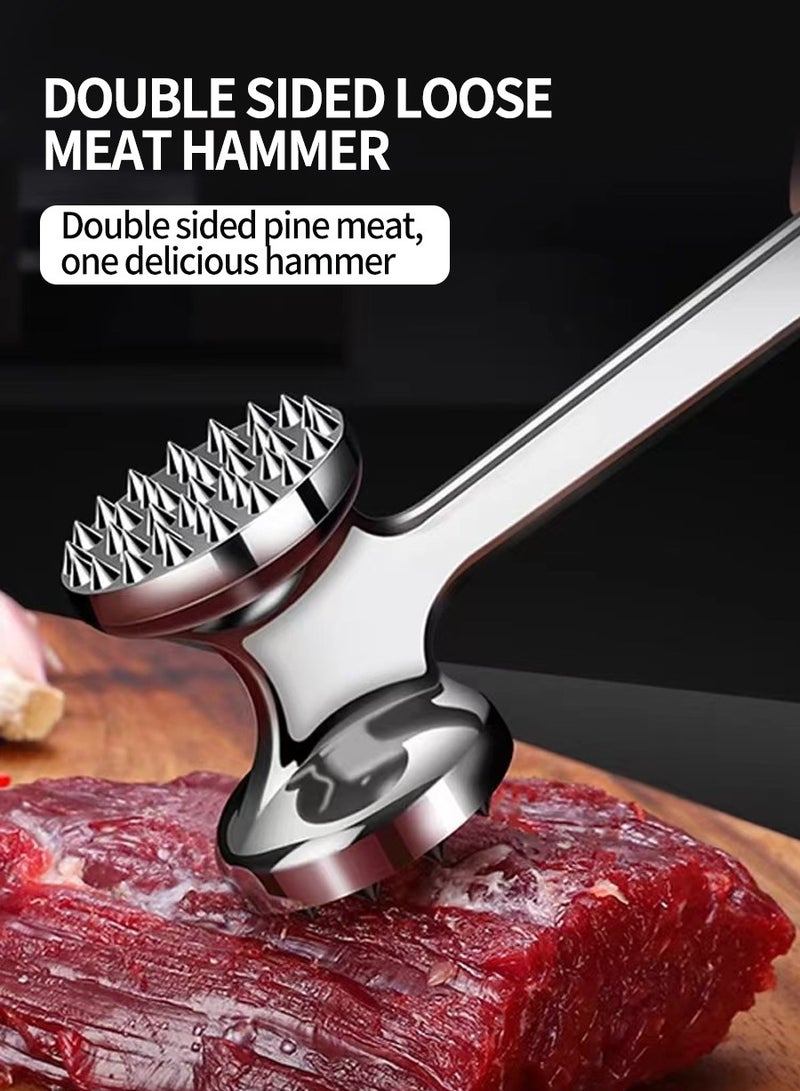 بيروي مطرق لحوم معدني شديد التحمل، مطرقة مطرقة من الفولاذ المقاوم للصدأ، مطرقة لحوم شديدة التحمل مزدوجة الجوانب مصممة لدق وتطرية شرائح اللحم والدجاج ولحم العجل والدواجن والشوايات بالإضافة إلى مناسبات التخييمأدوات طهي المطبخمناسبة للمطبخ - Image 4