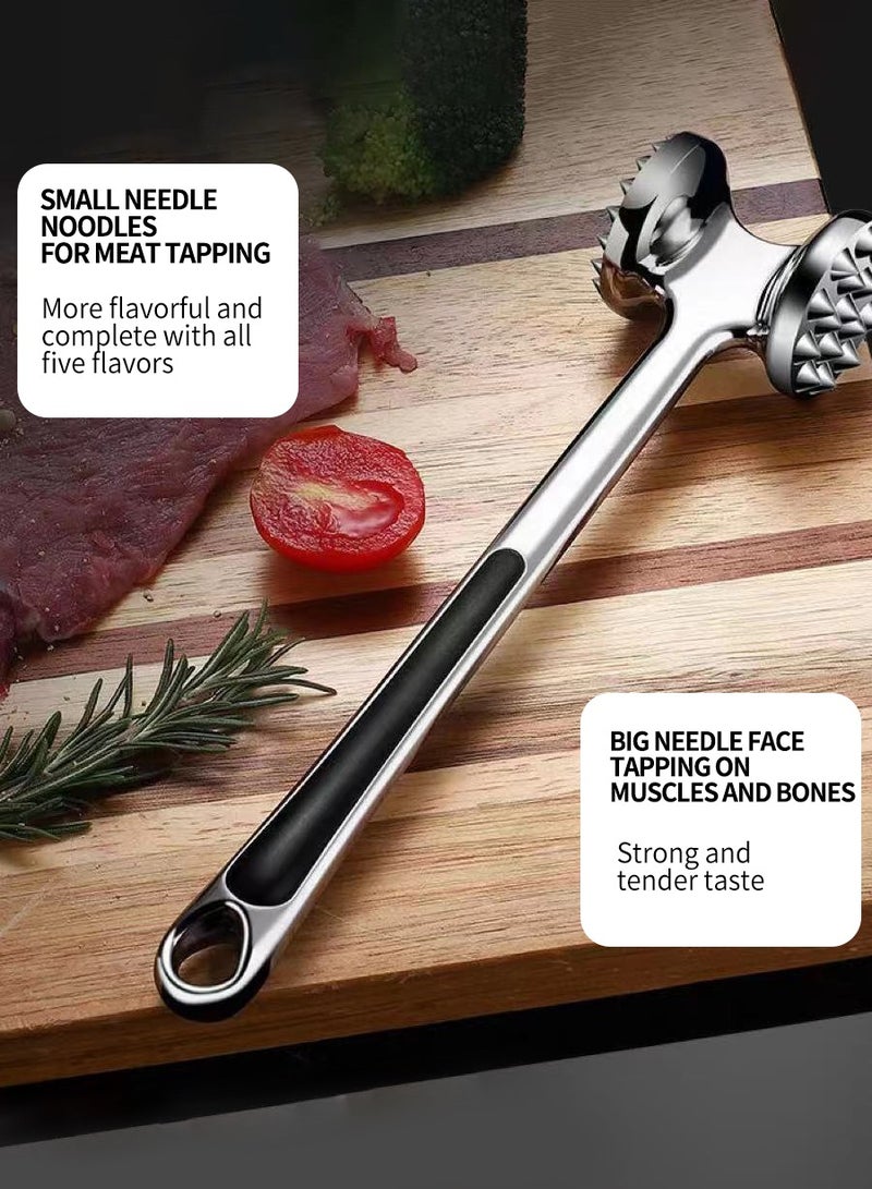 بيروي مطرق لحوم معدني شديد التحمل، مطرقة مطرقة من الفولاذ المقاوم للصدأ، مطرقة لحوم شديدة التحمل مزدوجة الجوانب مصممة لدق وتطرية شرائح اللحم والدجاج ولحم العجل والدواجن والشوايات بالإضافة إلى مناسبات التخييمأدوات طهي المطبخمناسبة للمطبخ - Image 5