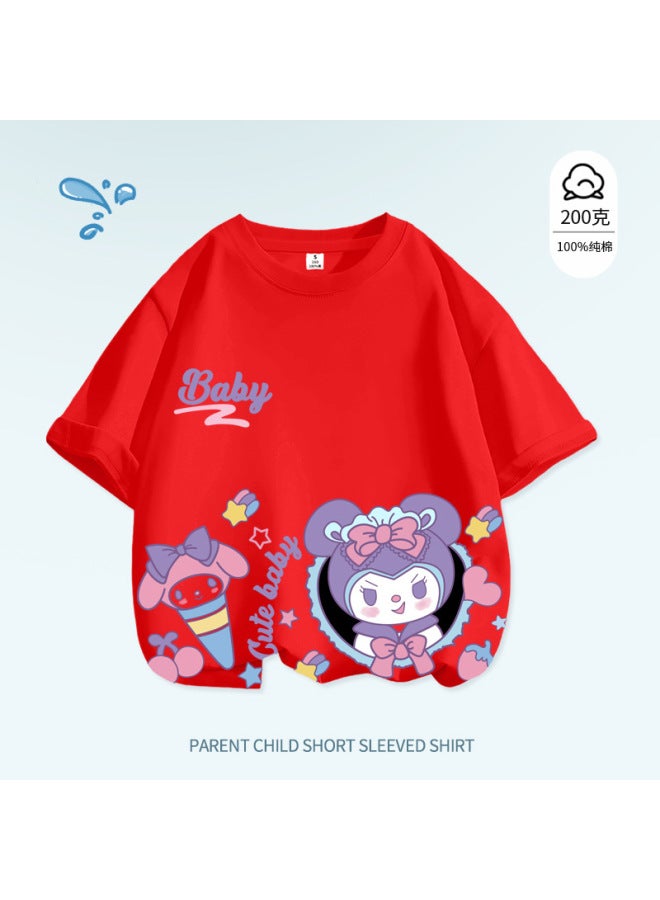 Girls Summer Candy Color New Pure Cotton Short-sleeved 100% Cotton Half-sleeved Girl Cartoon Round Neck T-shirt