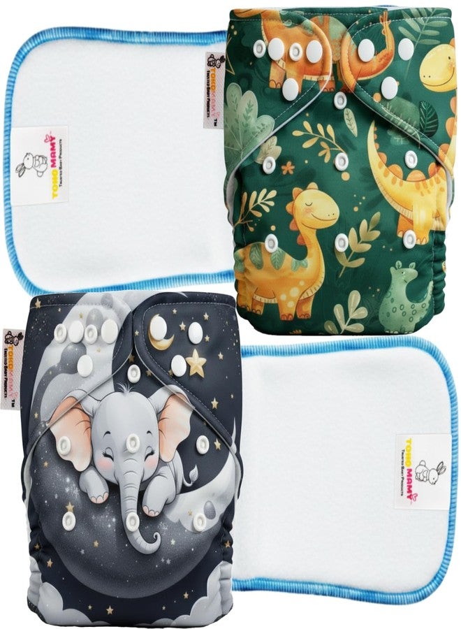 TOKOMAMY Reusable Cloth Diaper for Newborn Babies 0-3 Years (5-18kg) | Leakproof Washable Adjustable Pocket Cover Liner with 5-Layer Insert Pad | Rash-Free, (Pack of 2 Diaper + 2 Insert Pad) Free Size - Image 1