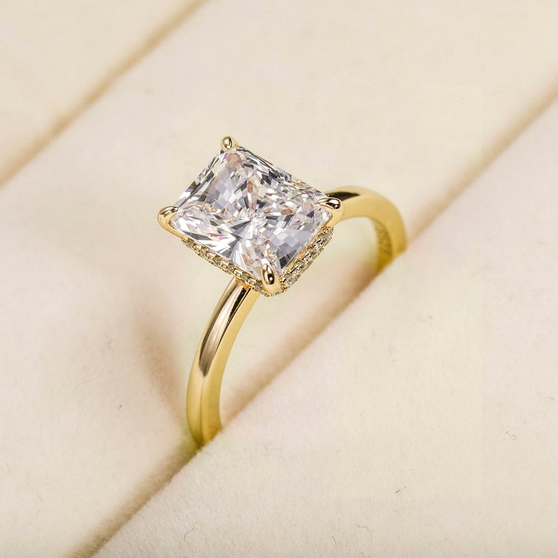 EAMTI 3CT 925 Sterling Silver 14K Gold Plated Engagement Rings Radiant Cut Solitaire Cubic Zirconia CZ Wedding Promise Rings for Her Wedding Bands for Women Size 7 - Image 3
