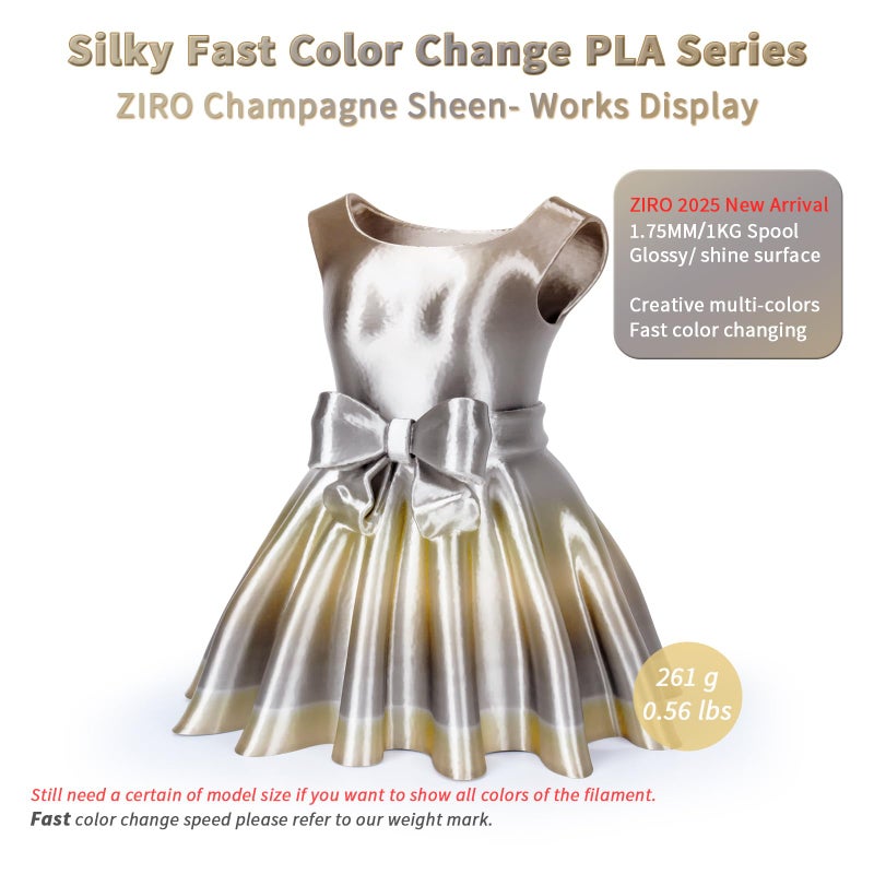 ZIRO 3D Printer Filament, Fast Color Gradient Shiny PLA, Glossy Color Change by Length PLA, Fit Most FDM Printers, Dimensional Accuracy +/-0.03mm, 2.2lbs Spool, Champagne Sheen (Silk) - Image 2