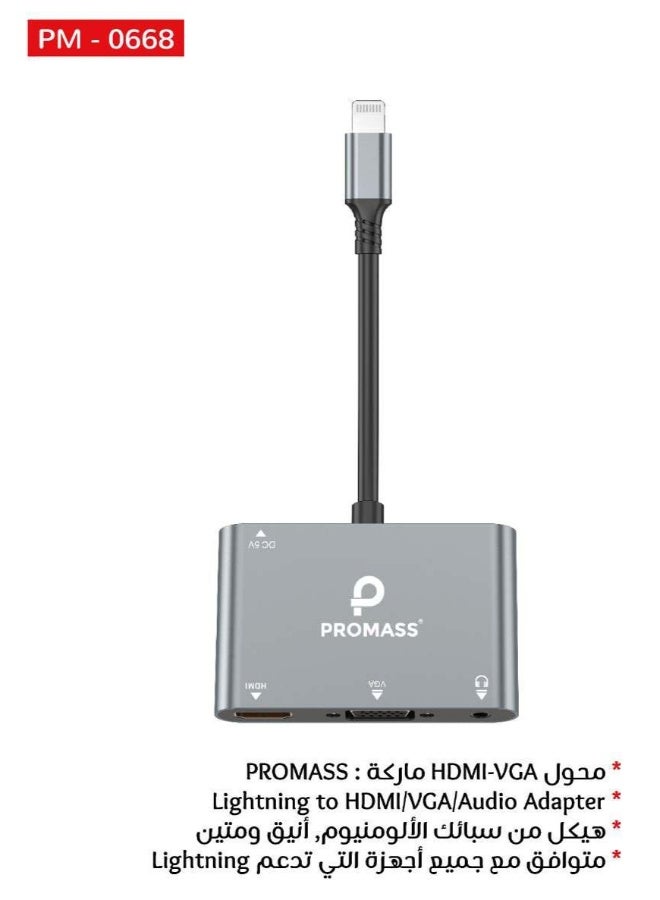 PROMASS Lightning to HDMI VGA Multiport Adapter Cable with Audio for iOS Devices, Compatible with iPhone 14/13/12/11/7/7P/6/6s/6P/6P/6P/6P/iPad Mini/Pro/Air iPod, - Image 2