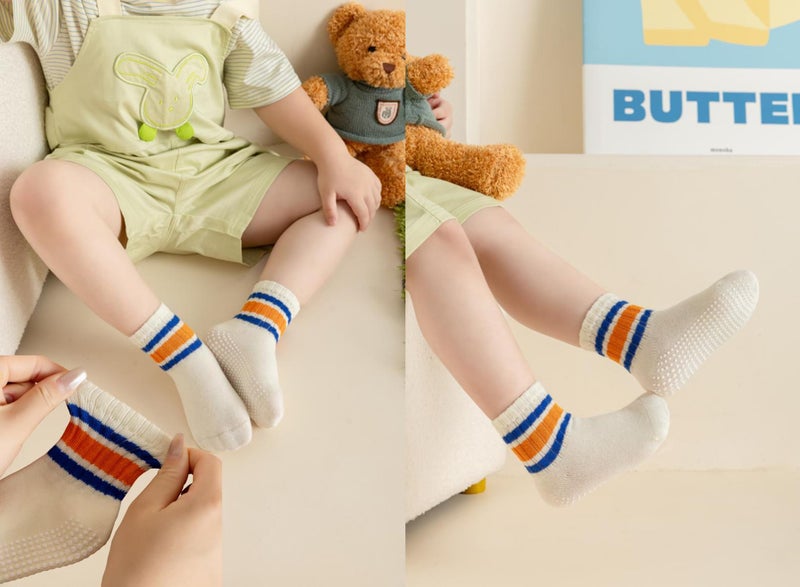 Wamvp Toddler Grip Socks with Non-Slip, Unisex Baby Retro Stripe Seamless Crew Ankle Cotton Socks for Girls Boys 6 Pairs,Colorful-1 1-3T - Image 4