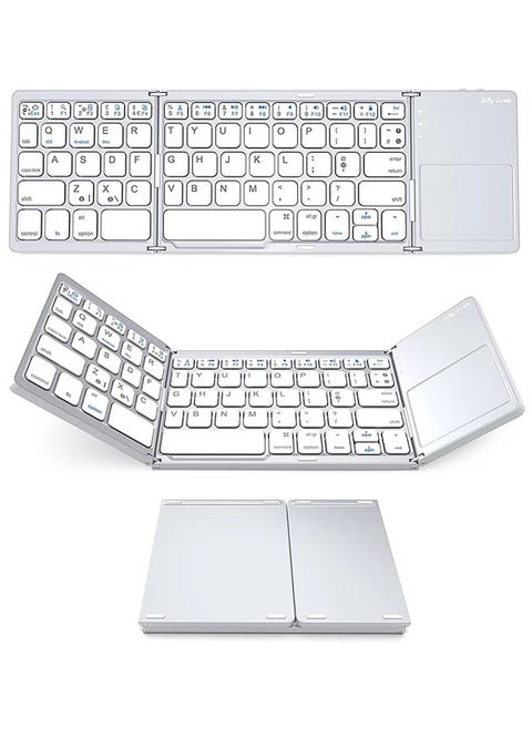 Wireless BT Keyboard Mini Folding Keyboard Portable Ultra Slim BT Keyboard with Touchpad for Windows/Android/iOS Silver