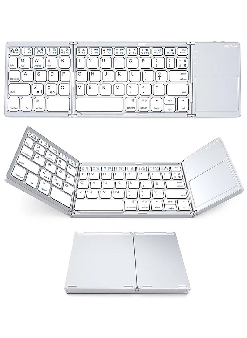 Generic - Wireless BT Keyboard Mini Folding Keyboard Portable Ultra Slim BT Keyboard with Touchpad for Windows/Android/iOS Silver - Image 1