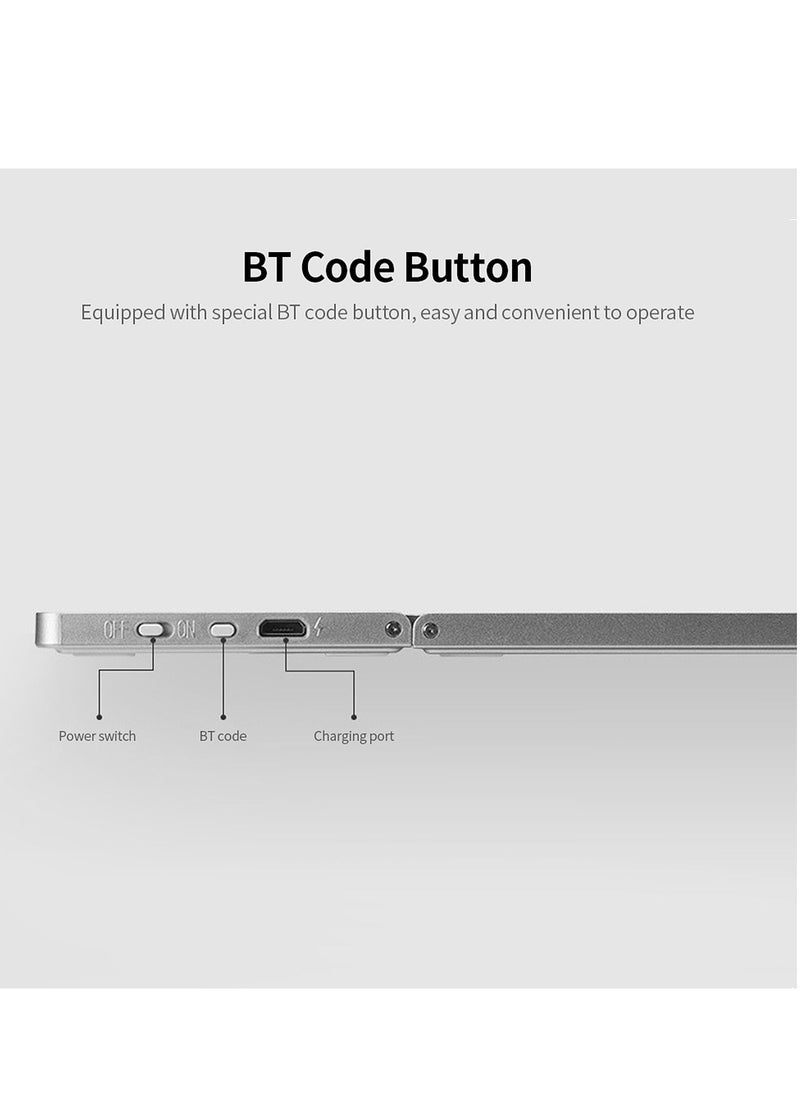 Generic - Wireless BT Keyboard Mini Folding Keyboard Portable Ultra Slim BT Keyboard with Touchpad for Windows/Android/iOS Silver - Image 1