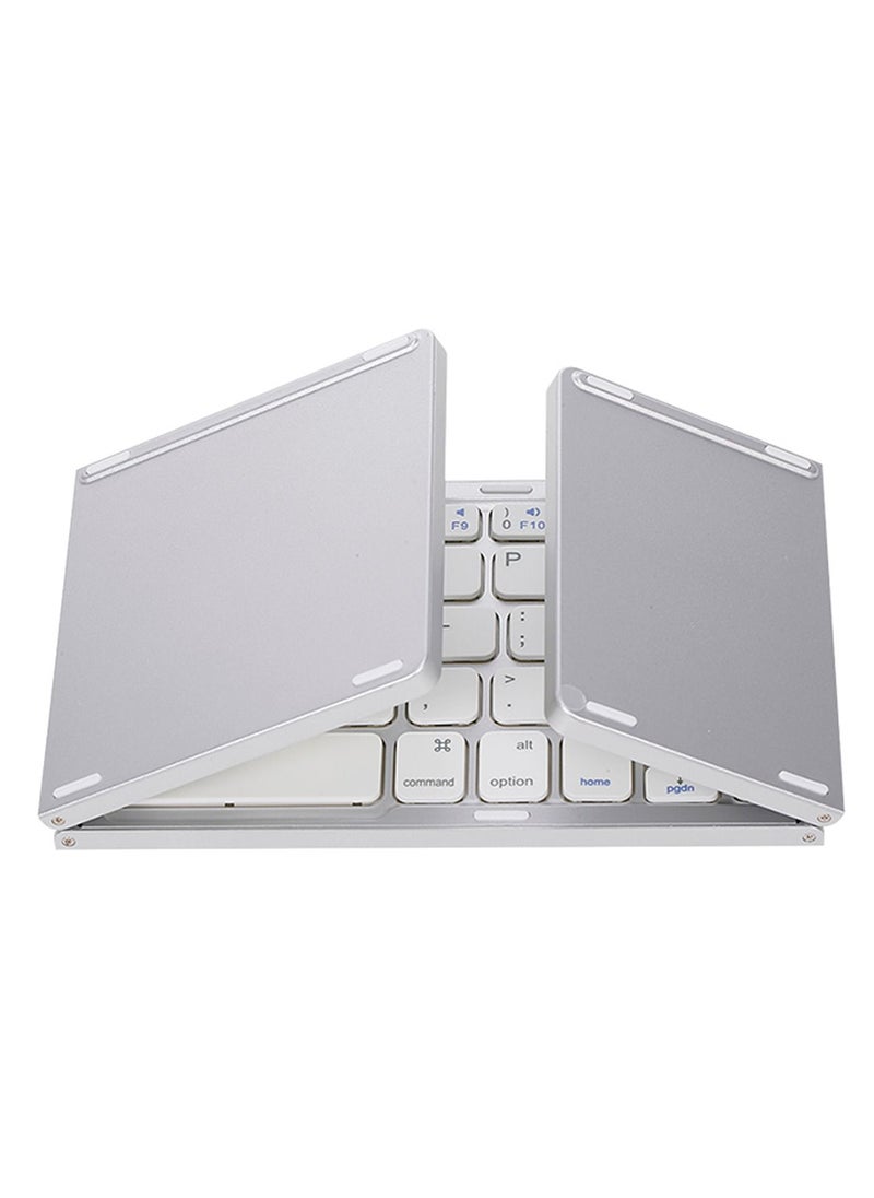 Generic - Wireless BT Keyboard Mini Folding Keyboard Portable Ultra Slim BT Keyboard with Touchpad for Windows/Android/iOS Silver - Image 1