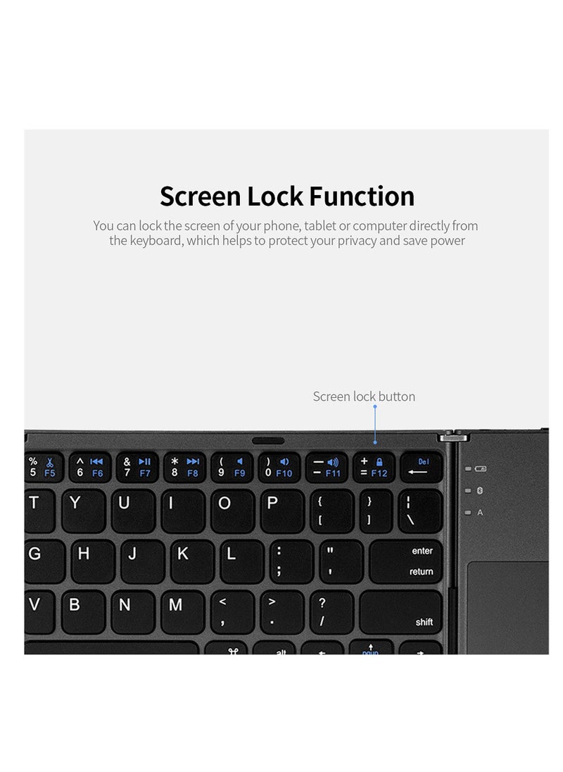 Generic - Wireless BT Keyboard Mini Folding Keyboard Portable Ultra Slim BT Keyboard with Touchpad for Windows/Android/iOS Silver - Image 1
