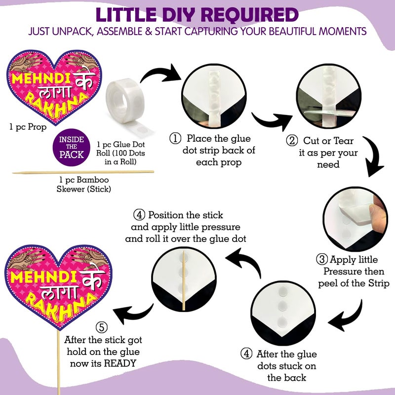 Zyozique ® Mehndi Decorations Set for Wedding | Mehndi Props for Bride and Family | Mehndi Combo Set - Mehndi Foil Balloons, Photo Booth Props, Balloons & Rice Light (Pack Of 49) - Image 3