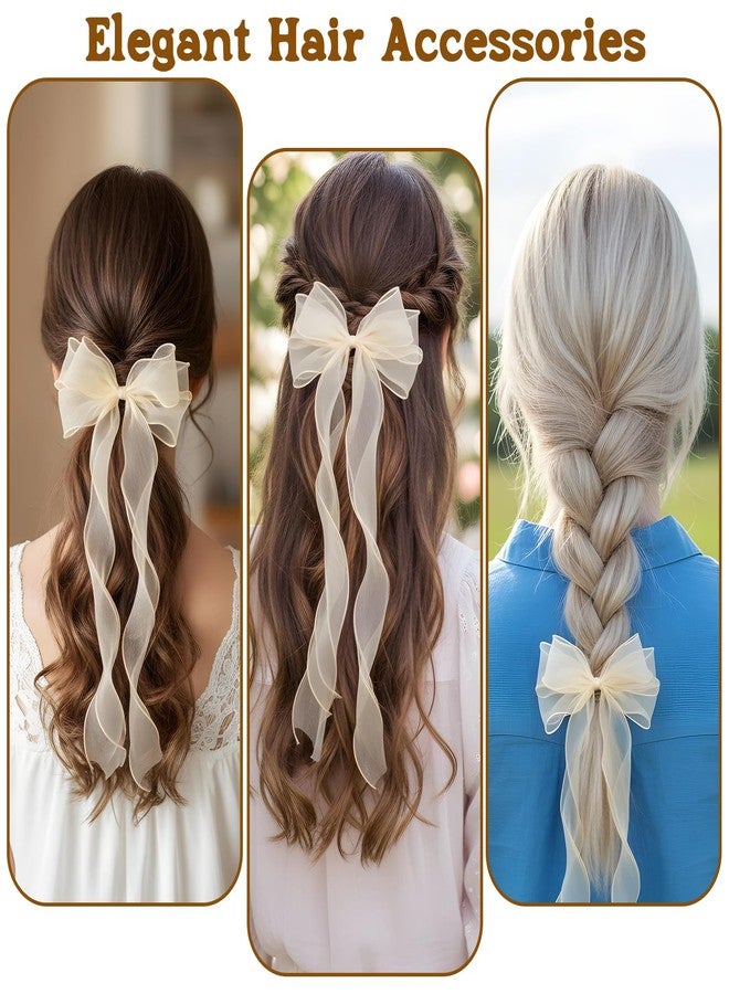 Matwsec White Hair Bow Clip Organza Cream White Bow for Hair for Tulle Bowknot Hair Accessories Bachelorette Party Clips Bridesmaid Favor Wedding Headwear Bride Women Girls - Image 5