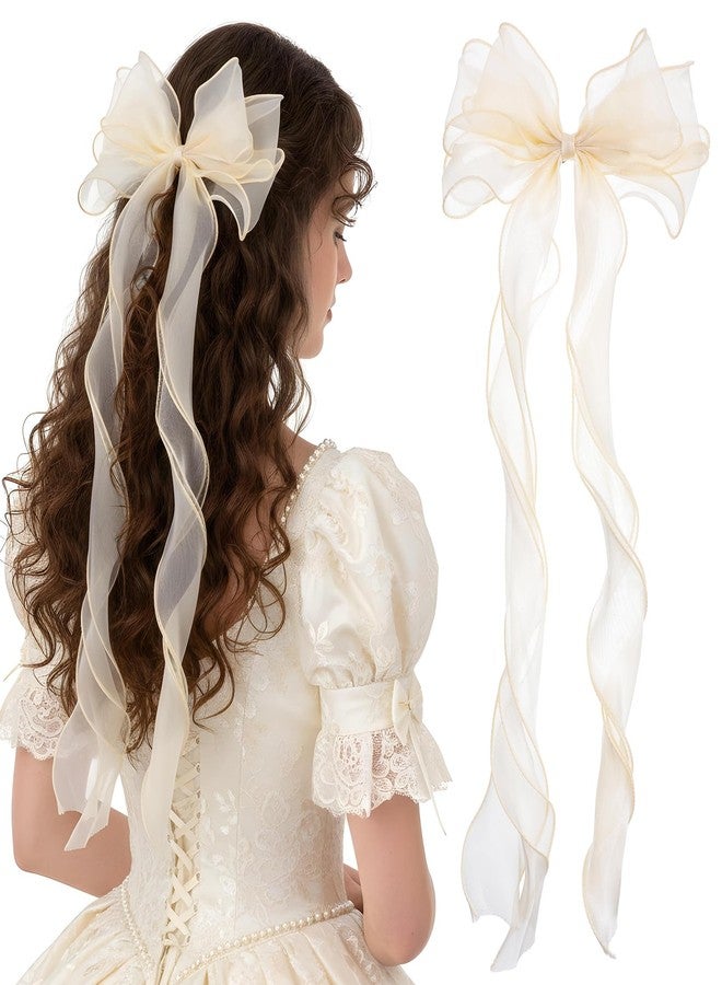 Matwsec White Hair Bow Clip Organza Cream White Bow for Hair for Tulle Bowknot Hair Accessories Bachelorette Party Clips Bridesmaid Favor Wedding Headwear Bride Women Girls - Image 1