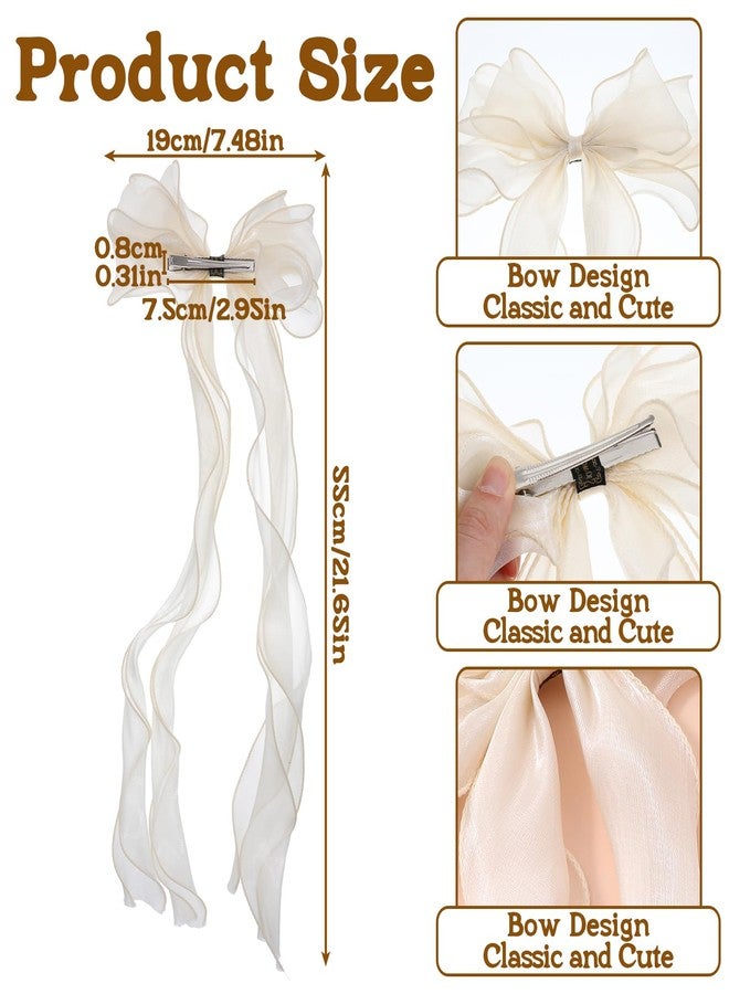 Matwsec White Hair Bow Clip Organza Cream White Bow for Hair for Tulle Bowknot Hair Accessories Bachelorette Party Clips Bridesmaid Favor Wedding Headwear Bride Women Girls - Image 2