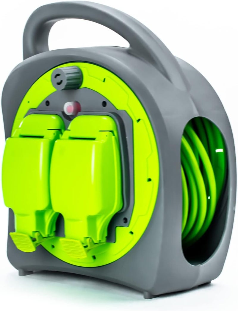 STATUS 2 Socket Cable Reel, 20m, Green, Heavy Duty Outdoor Extension Lead, 13 Amp, Thermal Cut Out, Waterproof, IP54 Rated, Ideal for Garden, Workshop, DIY Use (S20M2G13AIP54CR2) - Image 2