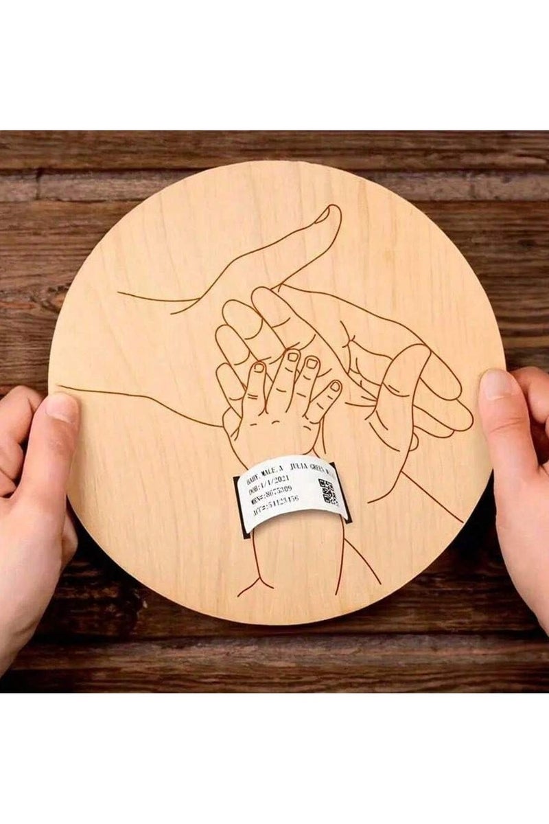 Wooden Family Hands Keepsake Plaque – Space for Your Baby's Hospital Bracelet 