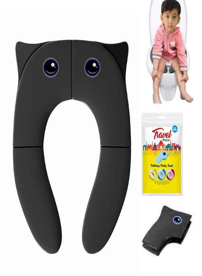 TechHark Plastic Baby Potty Training Toilet Seat For Boys And Girls Kids, Non-Slip With Splash Guard, Fits Round & Oval Toilets(Travel Black, 1 Count) - Image 2