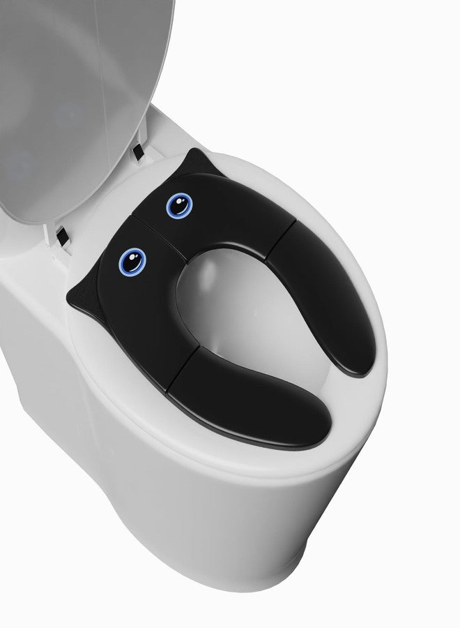 TechHark Plastic Baby Potty Training Toilet Seat For Boys And Girls Kids, Non-Slip With Splash Guard, Fits Round & Oval Toilets(Travel Black, 1 Count) - Image 1