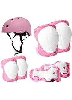 TOMSHOO 7PCS Kids Roller Skating Protective Gear Set Knee Pads for Kids 2-8 Years Toddler Knee and Elbow Pads with Wrist Guards 3 in 1 for Skating Cycling Bike Rollerblading Scooter,pink  - Image 1