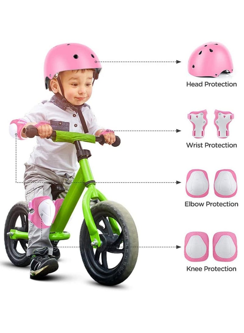 TOMSHOO 7PCS Kids Roller Skating Protective Gear Set Knee Pads for Kids 2-8 Years Toddler Knee and Elbow Pads with Wrist Guards 3 in 1 for Skating Cycling Bike Rollerblading Scooter,pink - Image 2